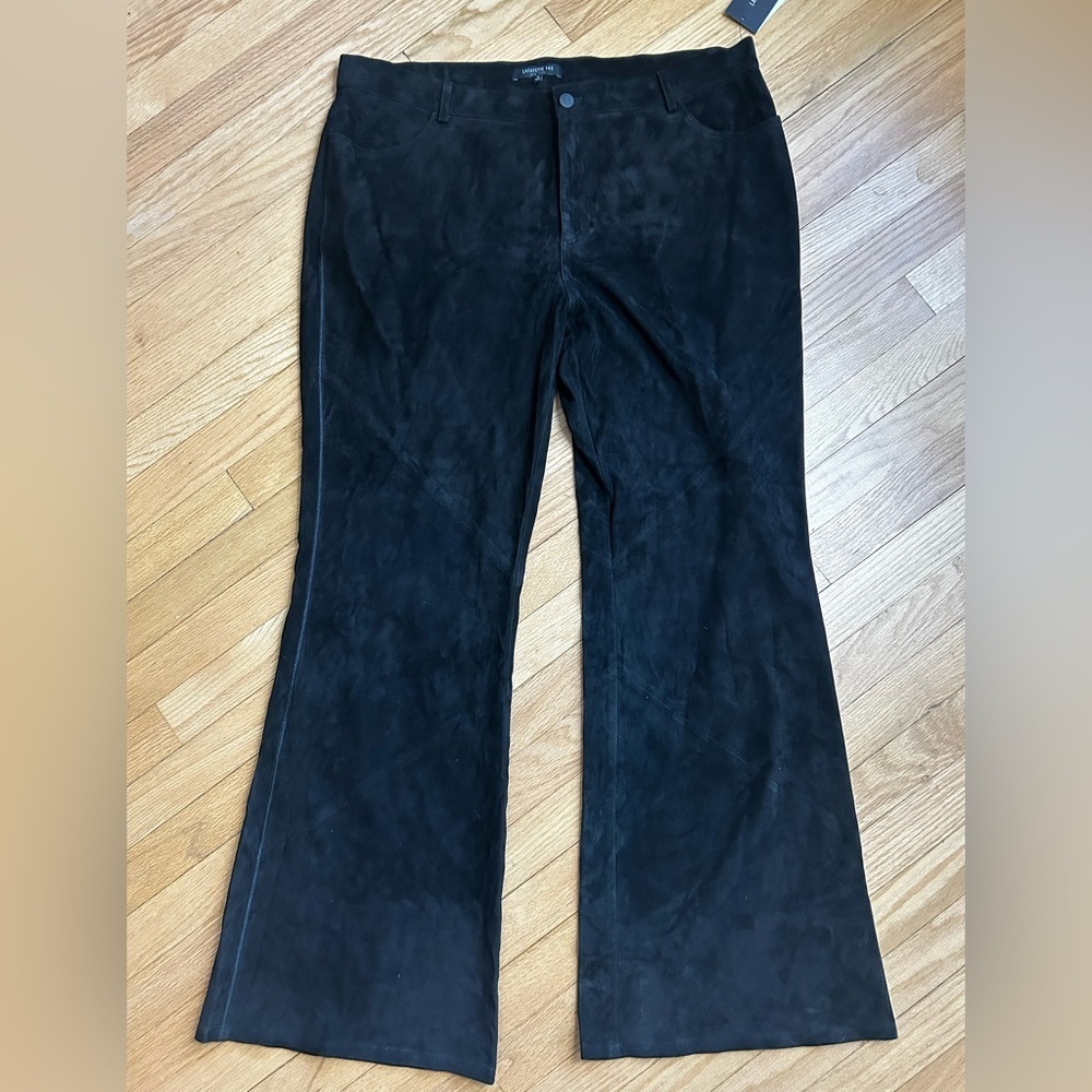 NWT Lafayette 148 Black 100% Suede Leather Wide Leg Pants Size 18